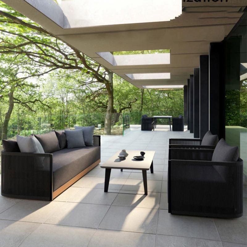 外光北欧休闲发别墅花园酒户店阳沙房防雨防晒实560木绳编沙发组