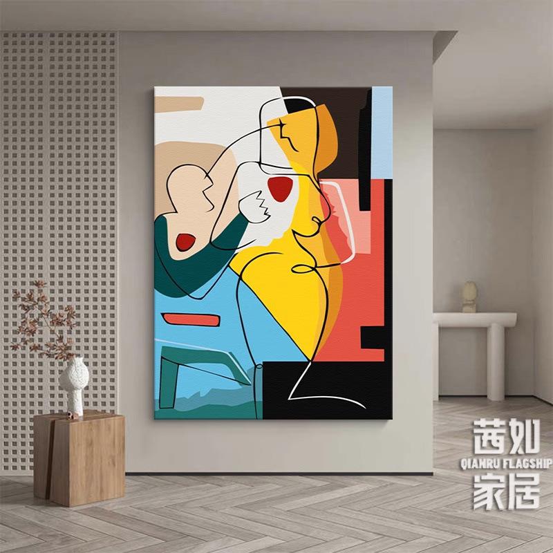 毕加索永恒之心客厅装饰画抽象人物线条墙上艺术复古彩色轻奢挂画
