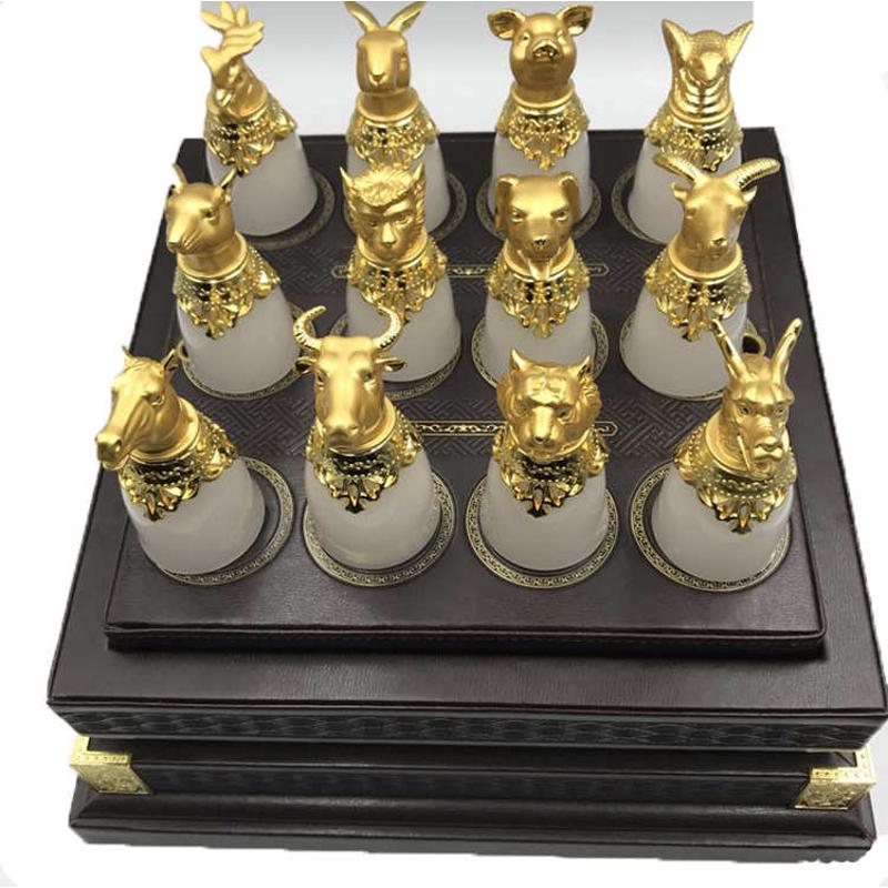 新品 和田玉 阿富汗玉十二生肖金属镶玉酒杯茶杯茶具