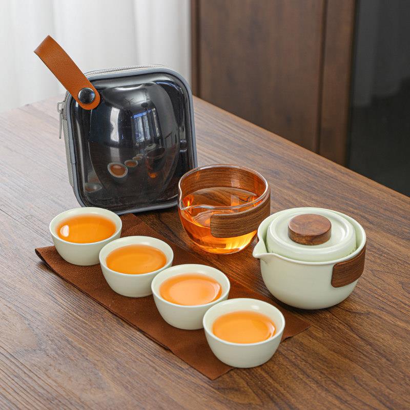 可携式旅行茶具外出携带包快客杯一壶四杯茶杯露营户外泡茶套装
