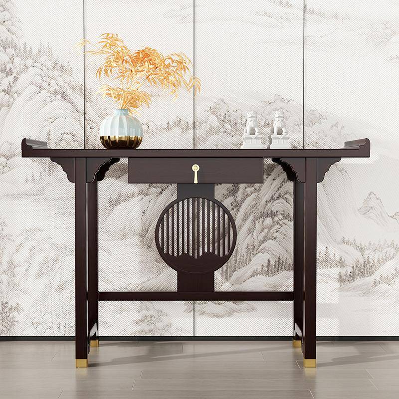 新中式玄关桌实木客厅玄关柜门厅玄关台靠墙条案端景台超窄乌金木