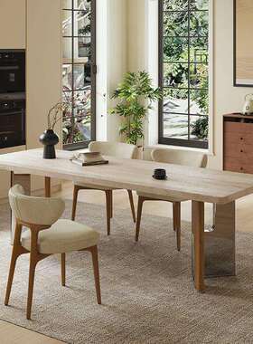 中古风实木加厚洞岩板桌墅小户石型高MZL025端别复古风餐桌椅极简