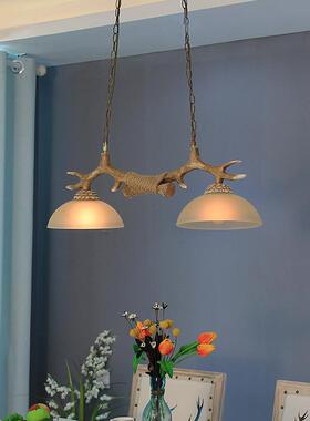 树脂吊灯鹿角餐厅灯LED光源美式灯吧台双头两头qua9w42gz轻奢