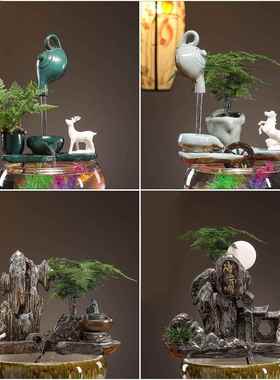 陶瓷鱼缸流水摆件鱼池鱼盆装饰增氧造景自动循环水过滤器大号横杆