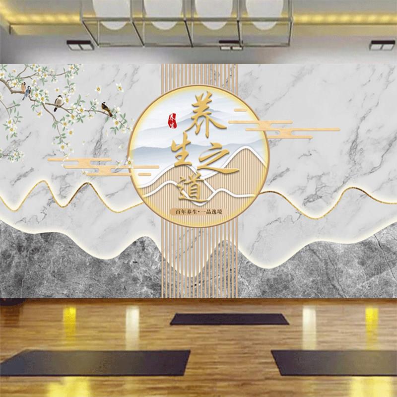美容院壁纸理疗店中医养生前台吧台装饰壁纸养生馆壁画 画定制