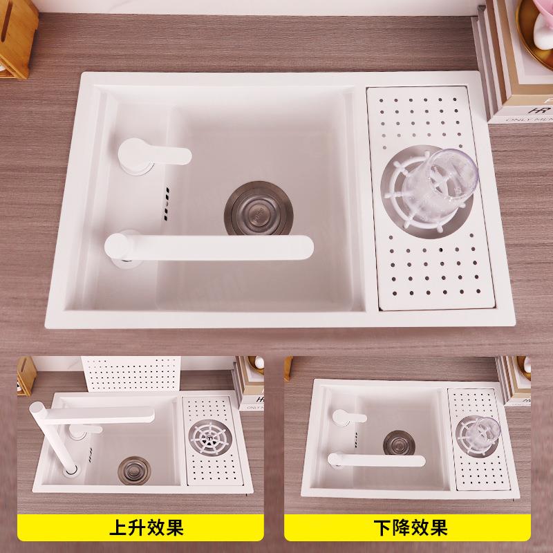 白色水槽带洗杯器隐形大单槽吧台中岛台小单盆纳米不锈钢厨房水池