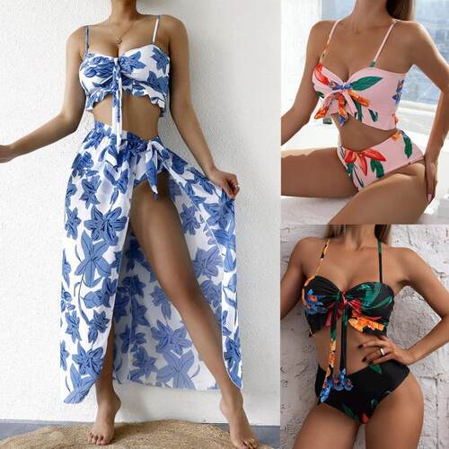Bikini three piece long skirt swimsuit for women
