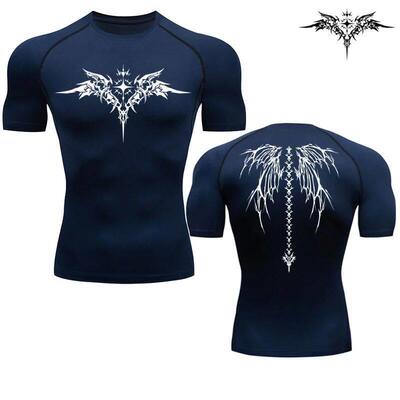 Casual Anime Print Running Compression T-Shirt Men