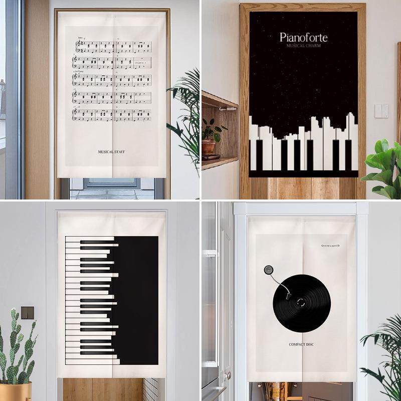 西洋乐器现代简约黑白半帘明玄关软隔断棉麻布艺隔断帘卧室遮挡帘