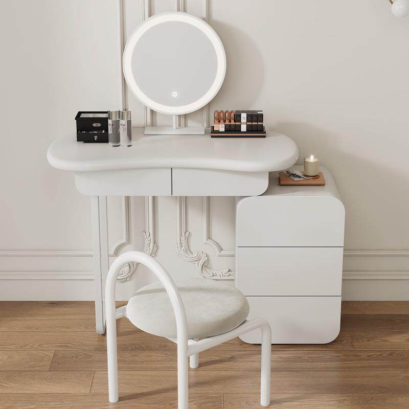 奶油风小户型梳妆台收纳柜一体法式云朵白色烤漆梳妆桌现代简约