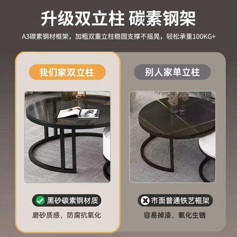 圆形岩板茶几家用客厅主卧室玻璃小户型简约阳台办公两用茶几桌子图片