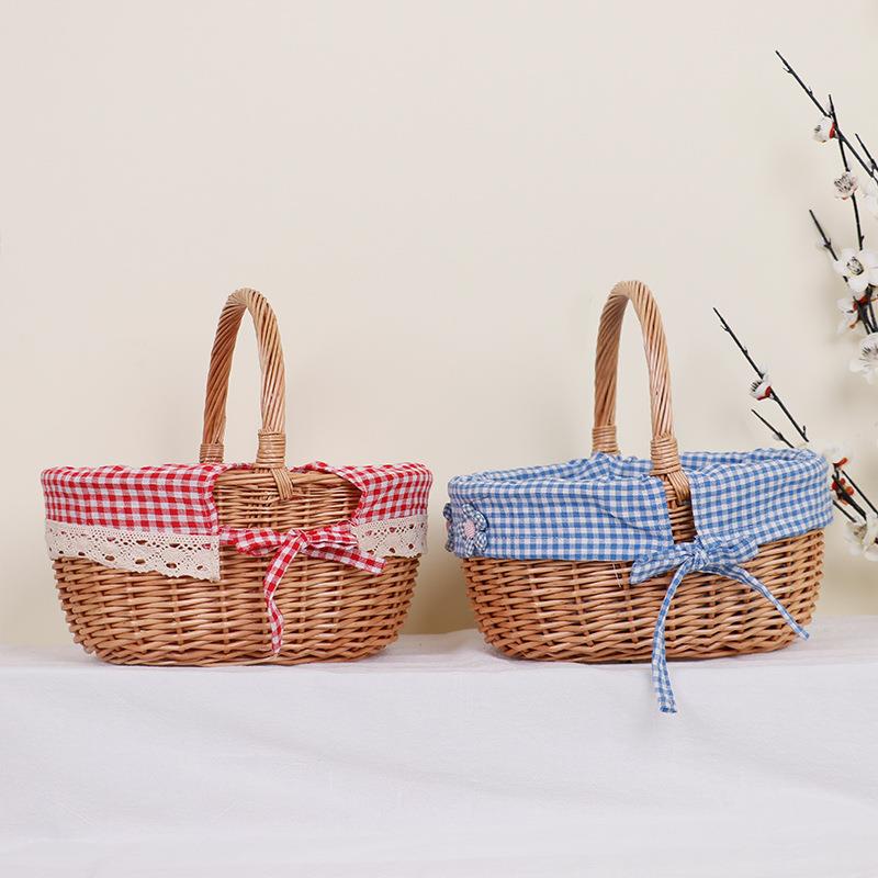 df-16收手提篮带里衬餐篮柳编藤编野大号篮购物篮采摘纳买菜篮