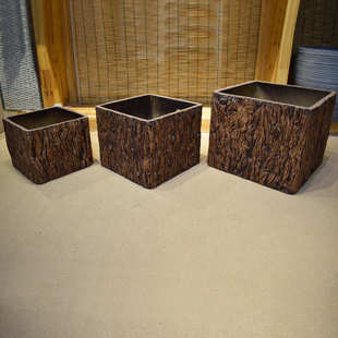 可种植仿真树皮四方水泥落地花盆户外组合室内外绿植创意摆设065