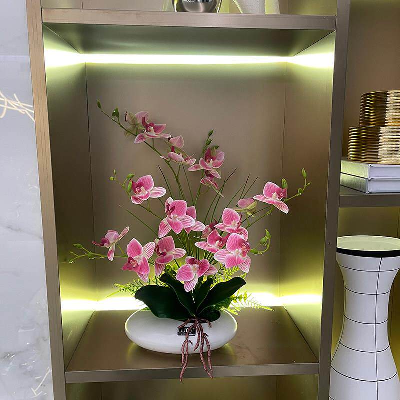 手感PU蝴蝶兰花仿真花艺陶瓷摆件客厅餐桌花摆花电视柜装饰花假花