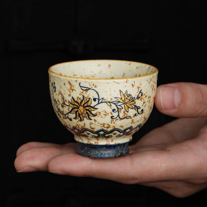 青花火石红陶瓷茶杯主人杯单杯品茗杯高脚杯描金高足杯子功夫茶具,餐饮具,茶杯,淘宝优惠券,粉丝福利购,淘宝优惠卷