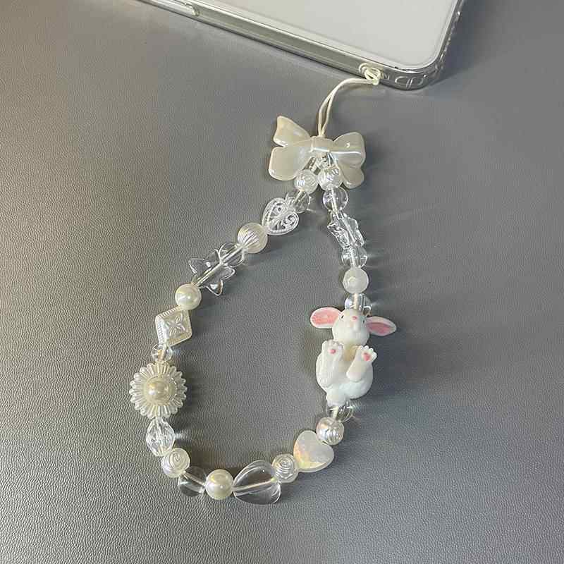 踢脚兔子短款蝴蝶结手机挂绳cdd相机挂链diy串珠手机链百搭挂饰女