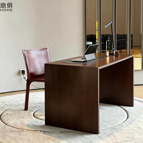 意俱Home意式极简胡桃书桌茶桌实木大长桌多人学习写字桌办公桌
