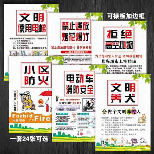 物业管理消防小区提示标语文明养犬拒绝高空抛物电梯宣传画OWY05