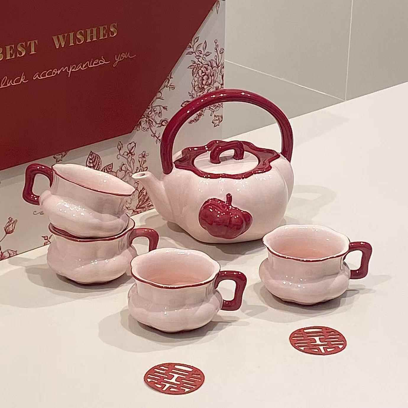 2025新款陶瓷南瓜茶具套装功夫茶壶茶杯典雅客厅待客礼