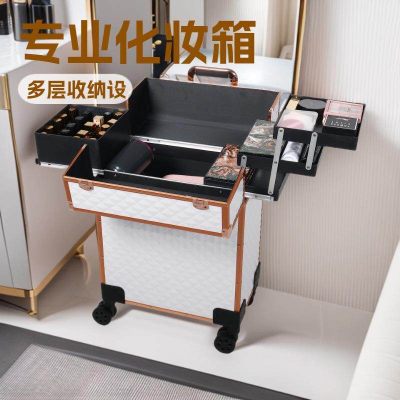 新款直销水立方拉杆化妆箱专业纹绣美甲美发美容美妆跟妆带锁工具