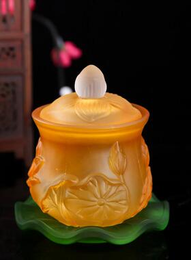 琉璃供水杯供佛杯观音净水杯佛前大悲水供杯莲花水杯家用佛具用品