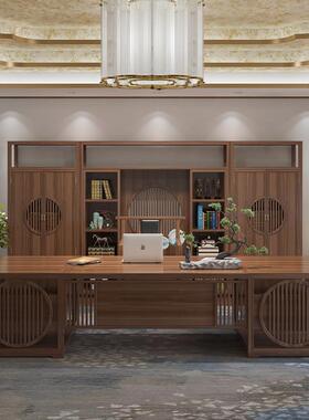 新中1118式办公桌椅木组老班板桌总裁桌全实中式大台办公室家合具