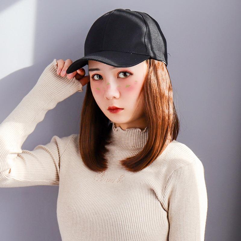 新款直销假发帽子女短发鸭舌帽子款韩潮一体女时尚风bobo头短款自