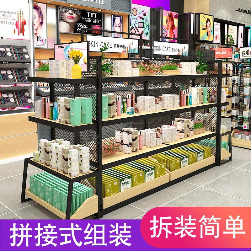 彩妆中岛柜木质LED灯化妆品展示柜护肤品货架展示端头精品陈列架