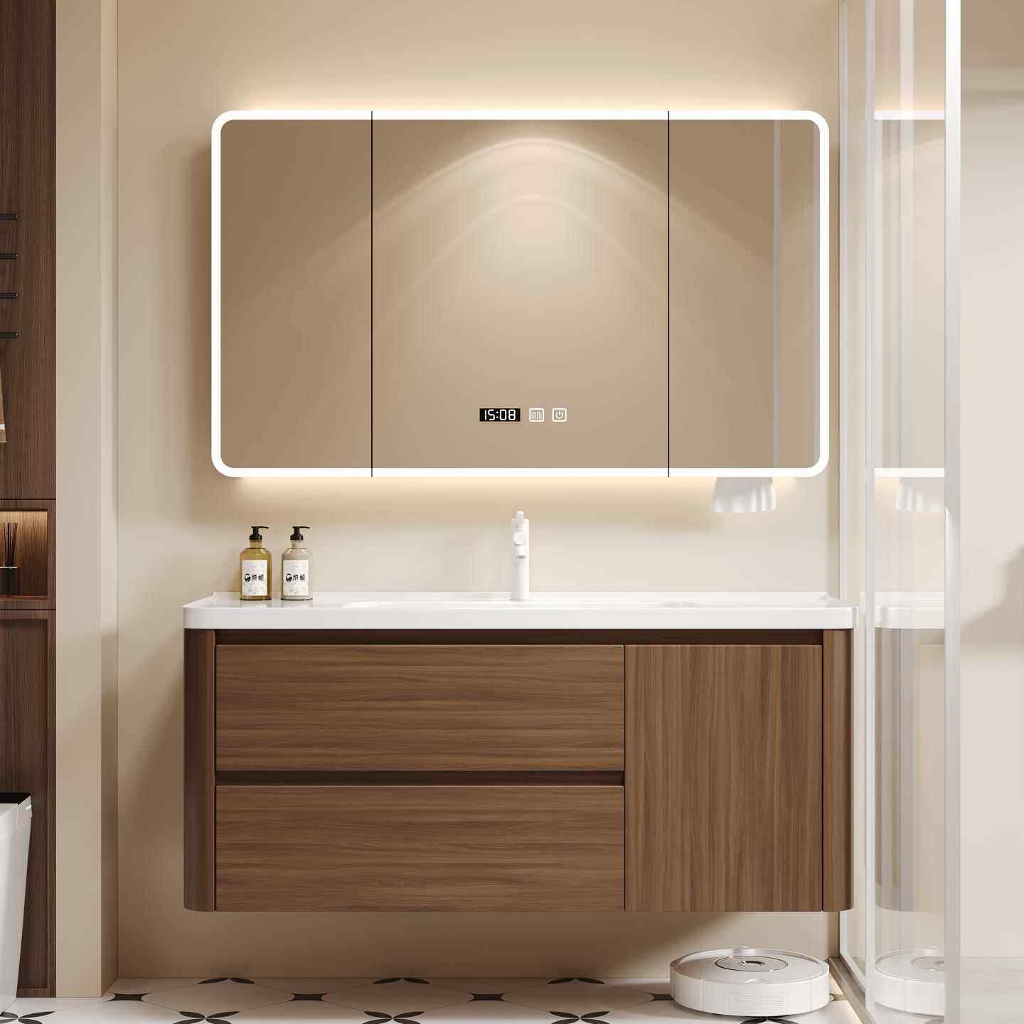 中古风不锈钢浴室柜陶瓷一体盆洗漱台蜂窝铝卫浴柜洗手盆柜组合