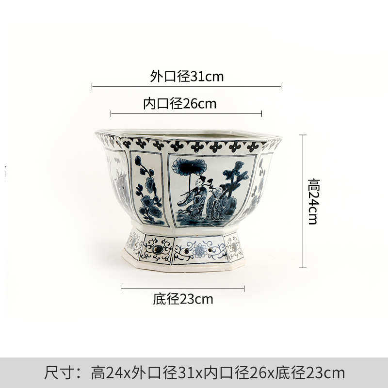 吊兰青花瓷花盆萝景德镇绿仿古花盆陶瓷中式陶瓷风家居花盆