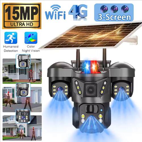 新款跨境热销太阳能低功耗三目监控摄像头4G无线WiFi机械臂camera