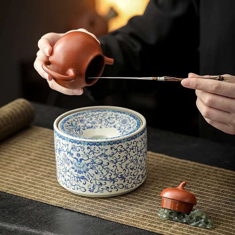 汝窑国风烟灰缸防飞灰缠枝莲茶洗陶瓷茶渣缸水盂杯洗家用茶具配件