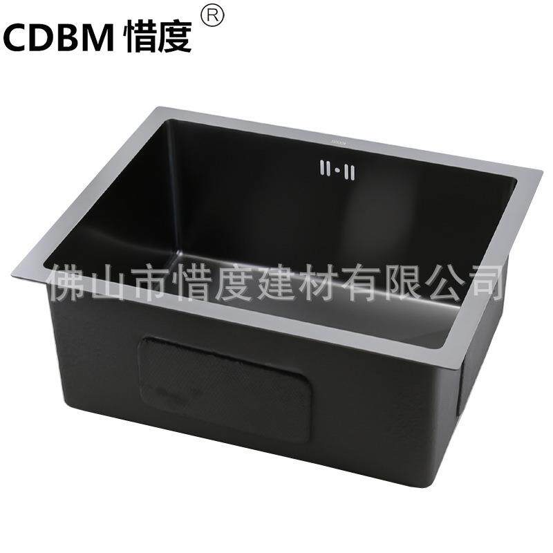 34不锈钢手工水槽单槽纳米60*45黑色头60450NS6045N无无龙头孔配