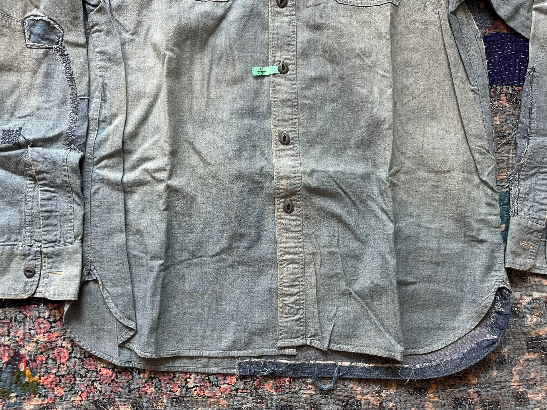 RRL Grayish-Green Distressed Patch Shirt — back