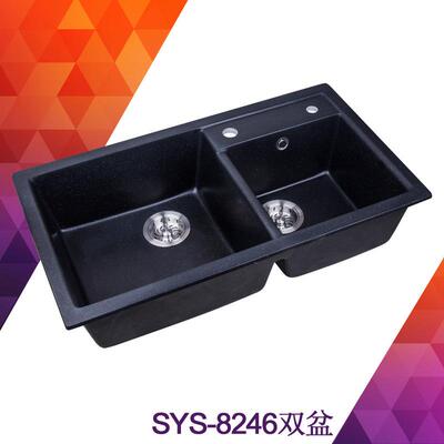 一件可货-石英石水槽黑色花岗岩双槽不粘油洗菜盆双盆SYS8246