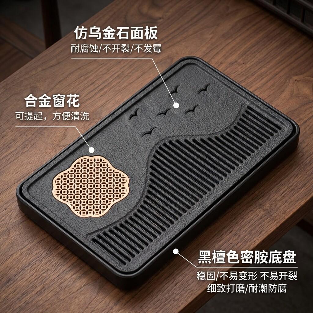 茶盘家用新款仿乌金石办公室小型茶台茶托盘泡茶桌面