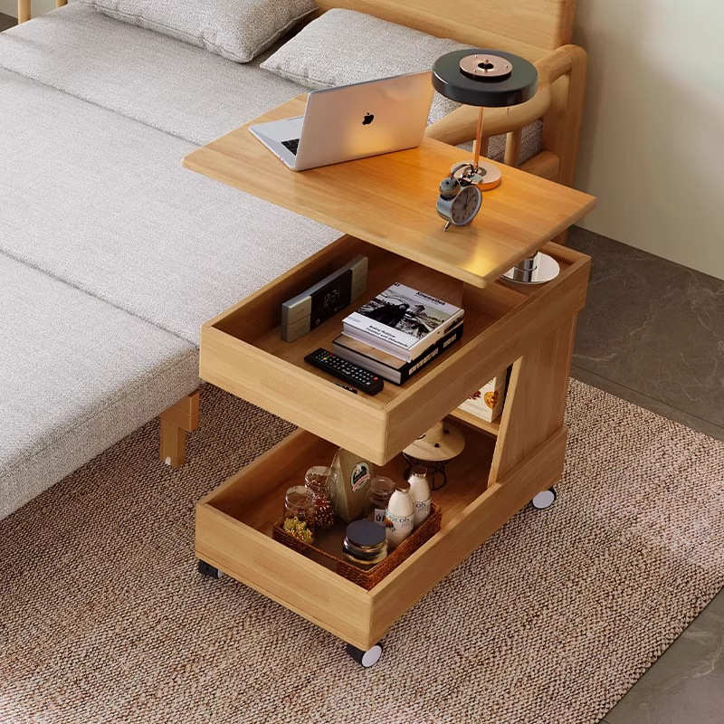 全实木可移动茶几小户型客厅边几阳台多功能推车家用升降沙发边柜