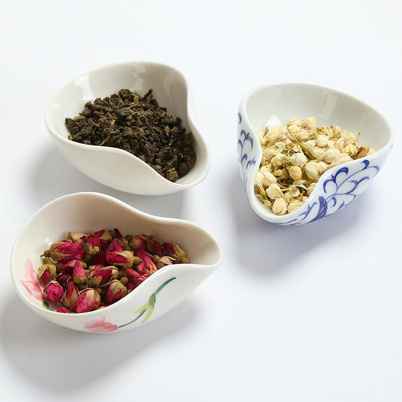 陶瓷茶荷手绘青花茶荷分茶盘白瓷赏功夫茶具茶道零配件茶则赏茶艺