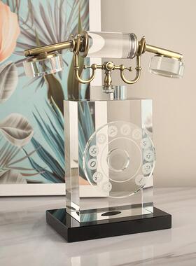 现代轻奢创意复古水晶电话道具样板间售楼处销售中心桌面装饰摆件