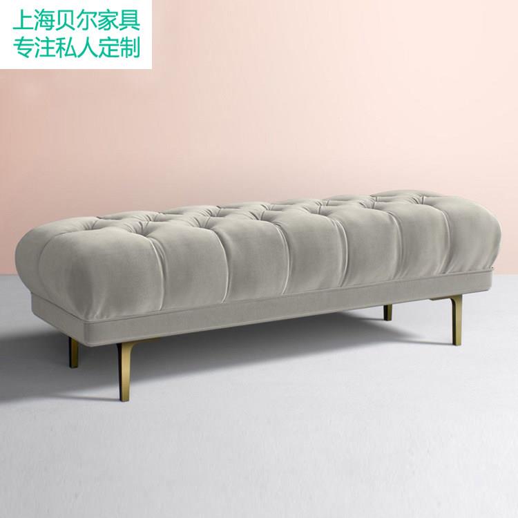 北欧高级灰丝绒换鞋凳法式衣帽间凳子设计师轻奢沙发客厅长方形凳