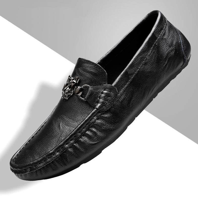 高档皮225新款软底开车豆豆鞋男0韩品牌高档休版闲鞋真皮一脚蹬懒