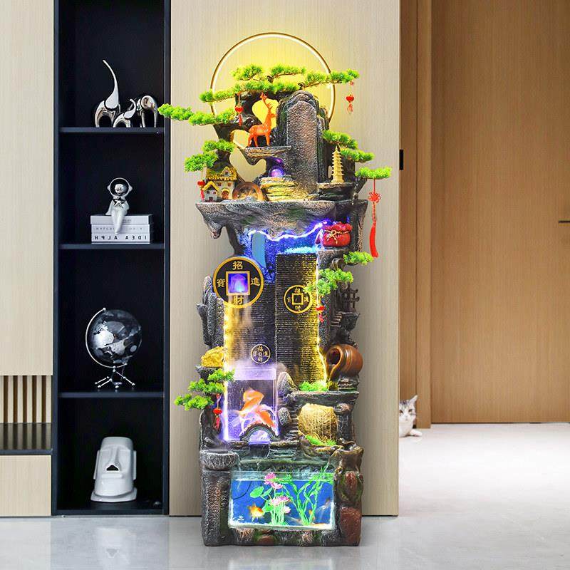 高山流水循环水装饰摆件轮招财室内加湿落地式鱼缸开业乔迁送礼