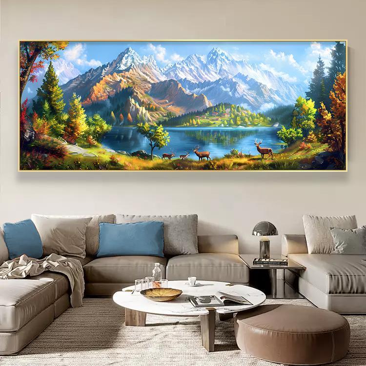 新款壁画聚宝盆山水画客厅沙发背景墙装饰画办公室风景画挂画
