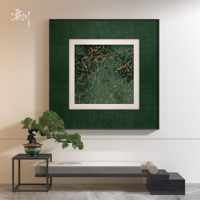 新中式高级感绿色轻奢酒店民宿玄关客厅装饰画背景墙壁画方形挂画图片