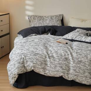 时尚 简约几何黑色全棉穿绳工艺大提花四件套纯棉被套床单床上用品