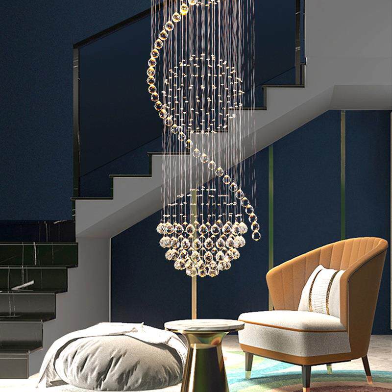 楼梯间别墅复式楼北欧轻奢旋转挑空水晶loft楼梯灯吊灯超亮餐厅灯
