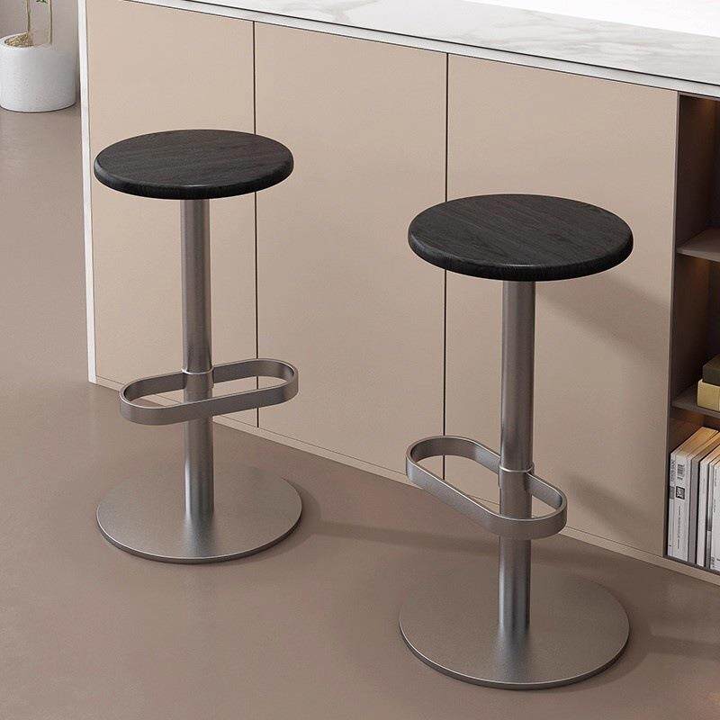 北欧简约吧台椅家用设计师实木高脚凳轻奢可升降旋转铁艺酒吧椅子