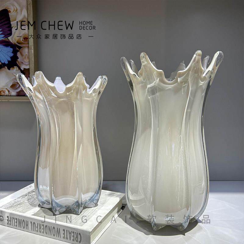 高级轻奢白色艺术琉璃花瓶家居办公室高档装饰品样板间创意装饰品