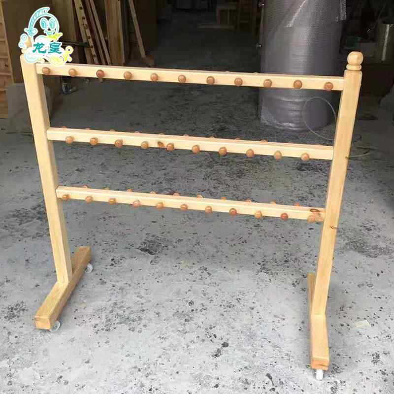 幼儿园实木落地毛巾架樟子松可移动木制带挂钩毛巾收纳口杯架组合