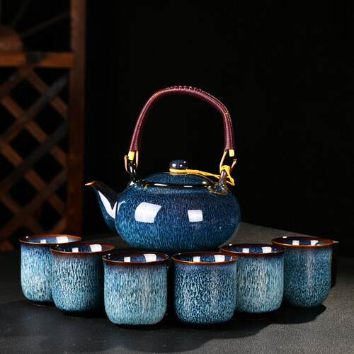 7头提梁壶茶具套组功夫茶具整套提梁壶大容量窑变茶杯茶壶冷水壶